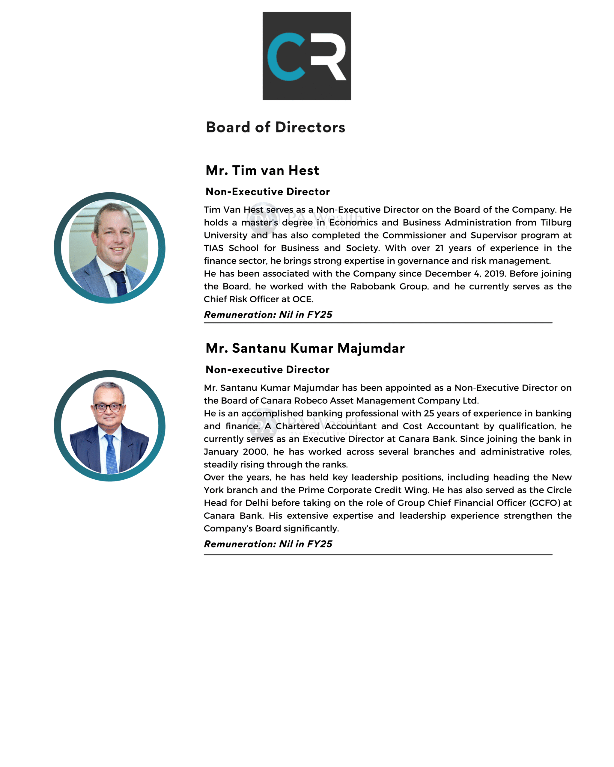 Canara Robeco Asset Management  Company Ltd_Board of Directors_PAWealth