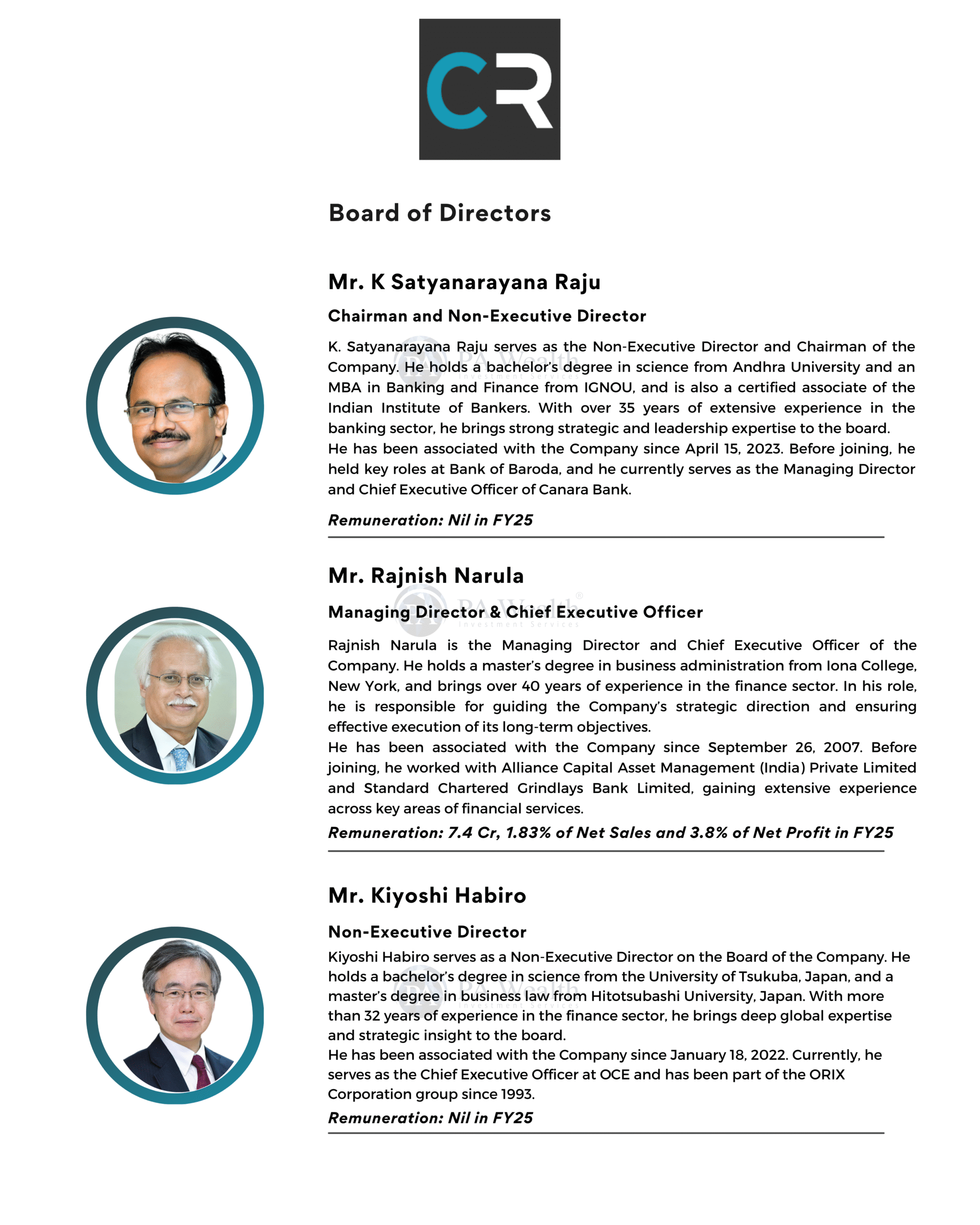 Canara Robeco Asset Management  Company Ltd_Board of Directors_PAWealth