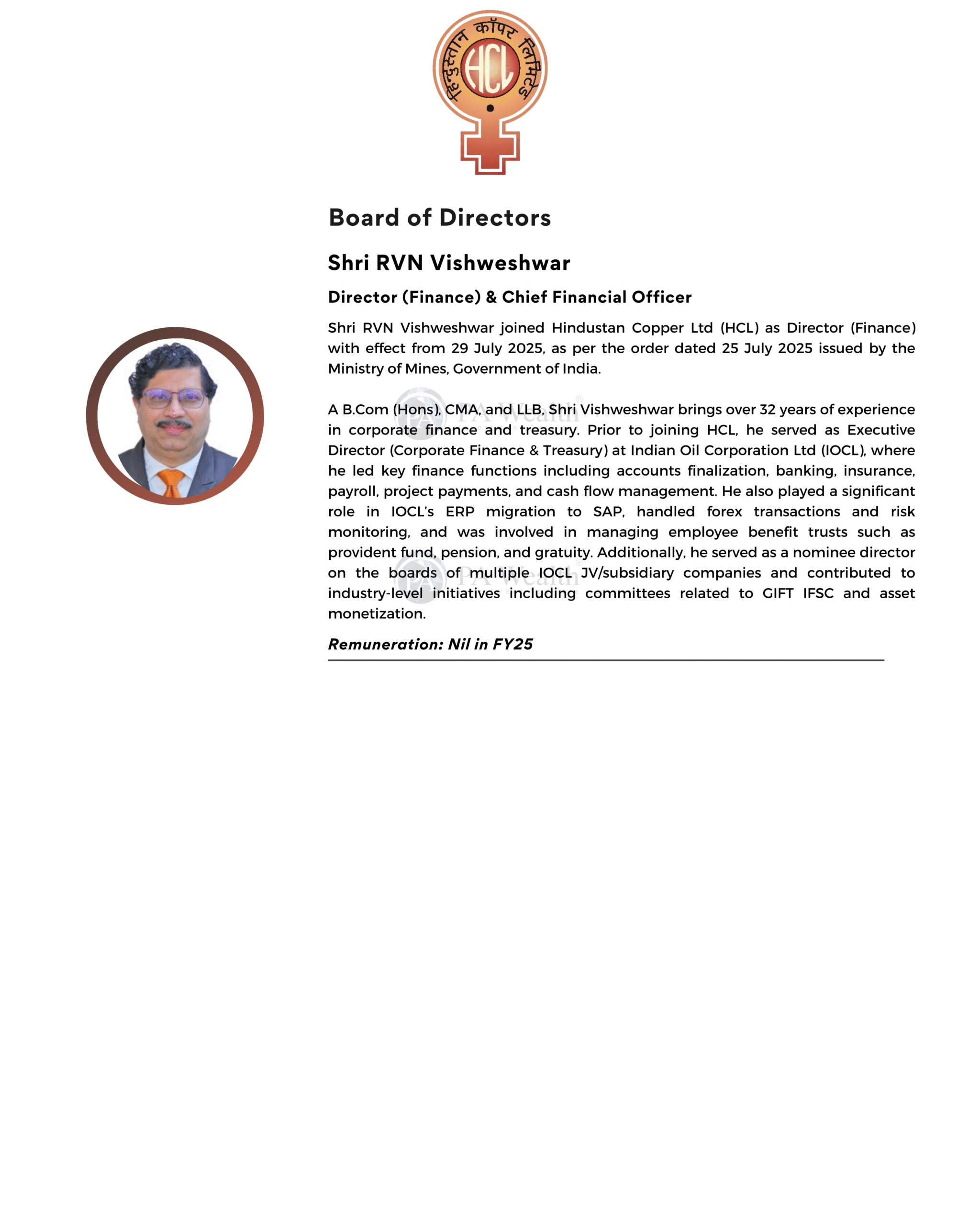 Hindustan Copper Ltd_Board of Directors_PAWealth