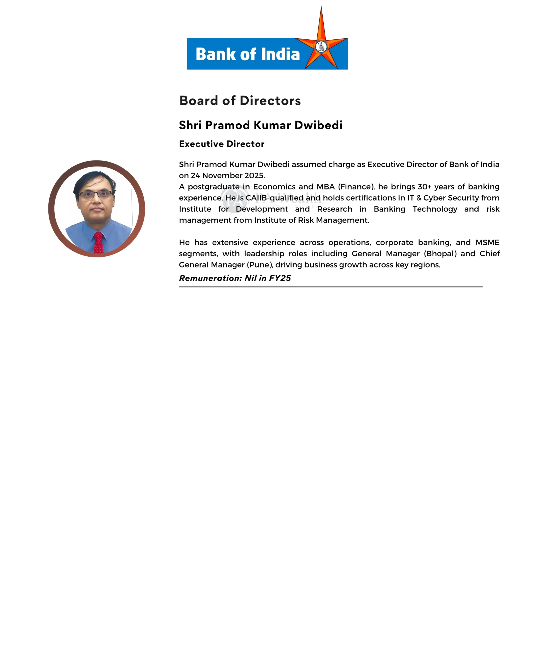 Bank of India  Ltd_Board of Directors_PA_Wealth